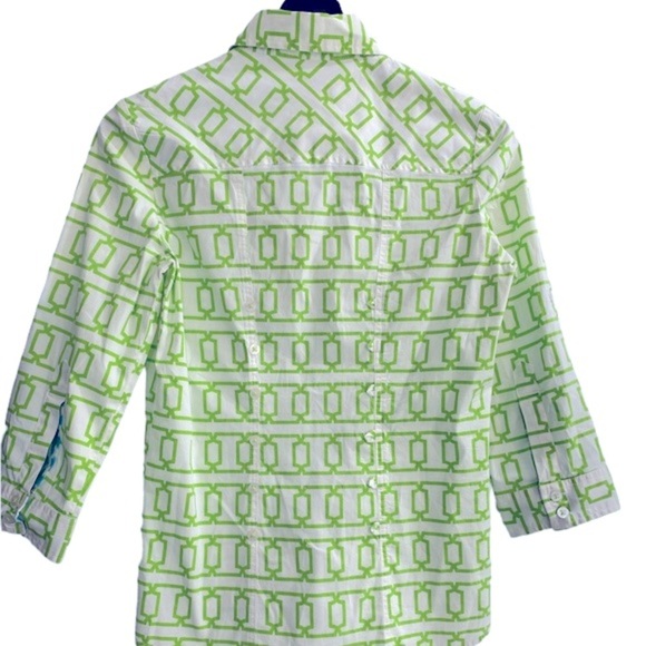 Tizzie button down green & white top size small - Picture 3 of 8